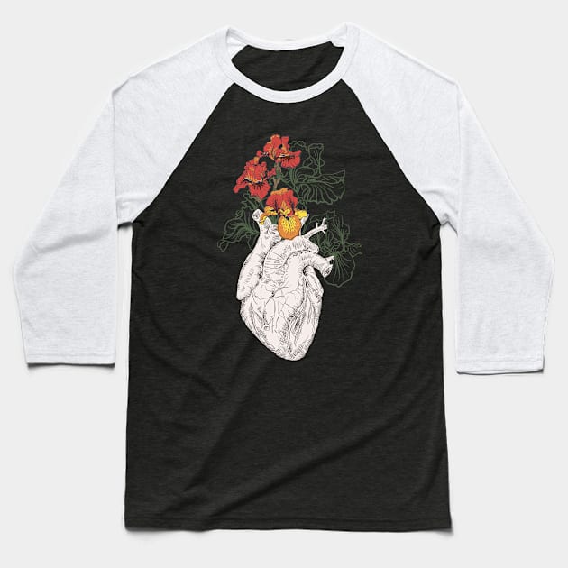 Human heart with flowers Baseball T-Shirt by Olga Berlet